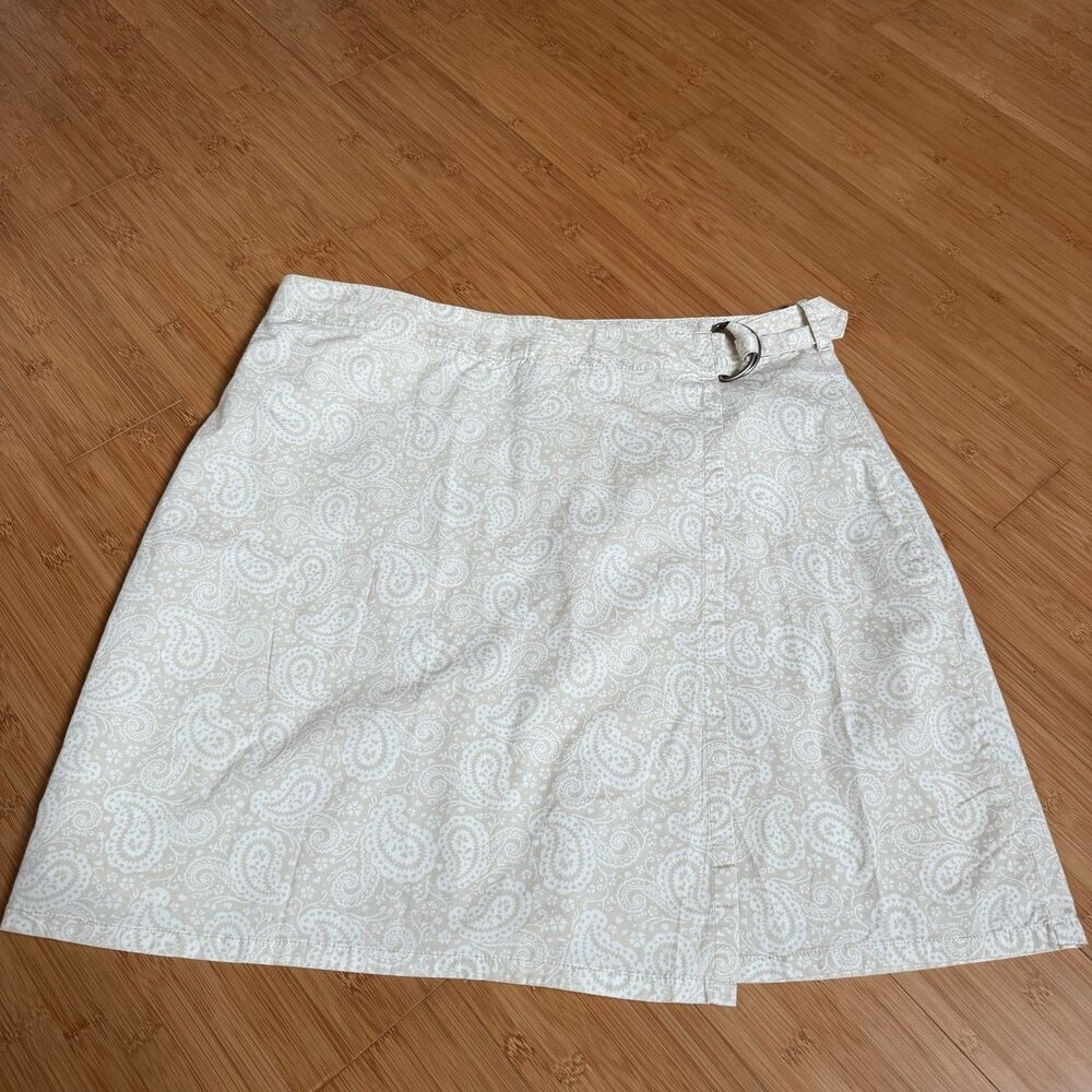 French Laundry Sport Skort Womens 12 Tan White Paisley Faux Wrap Skirt Shorts￼